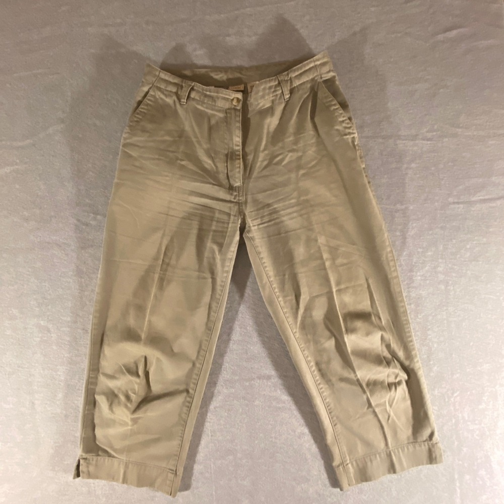 LL Bean Womens 12 Tan Cotton Chino Pants Khaki Straight Leg High Rise